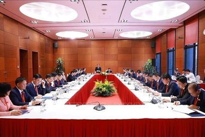 Los delegados participan en una discusión grupal durante la sesión preparatoria para la primera asamblea de la organización del PCV en el Gobierno, mandato 2025-2030 (Foto: VNA)