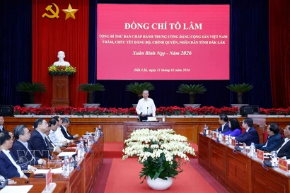 El secretario general del Partido Comunista de Vietnam, To Lam, interviene en la cita (Foto: VNA)