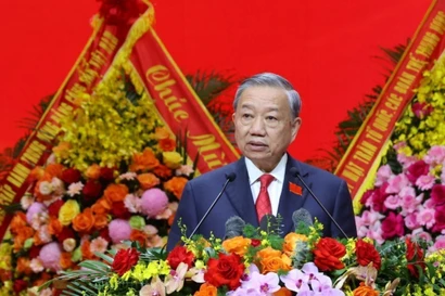 El secretario general del Partido Comunista de Vietnam, To Lam, interviene en la cita (Foto: VNA)