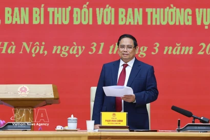 El primer ministro de Vietnam, Pham Minh Chinh, interviene en la cita (Foto: VNA)