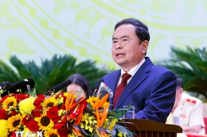 El presidente de la Asamblea Nacional de Vietnam, Tran Thanh Man, interviene en la cita (Foto: VNA)