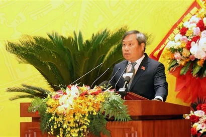 El secretario del Comité partidista de la provincia de Quang Ninh, Vu Dai Thang, pronuncia un discurso. (Foto: VNA)
