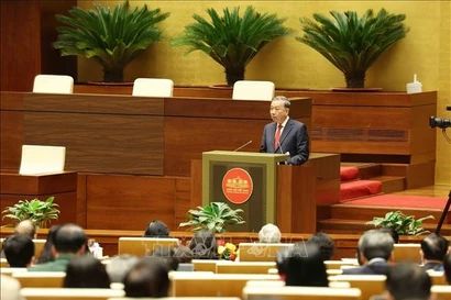 El secretario general del Partido Comunista de Vietnam, To Lam, habla en el evento. (Fuente: VNA)