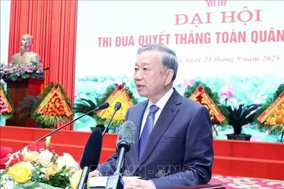 El secretario general del Partido Comunista de Vietnam, To Lam, habla en el evento (Fuente: VNA)