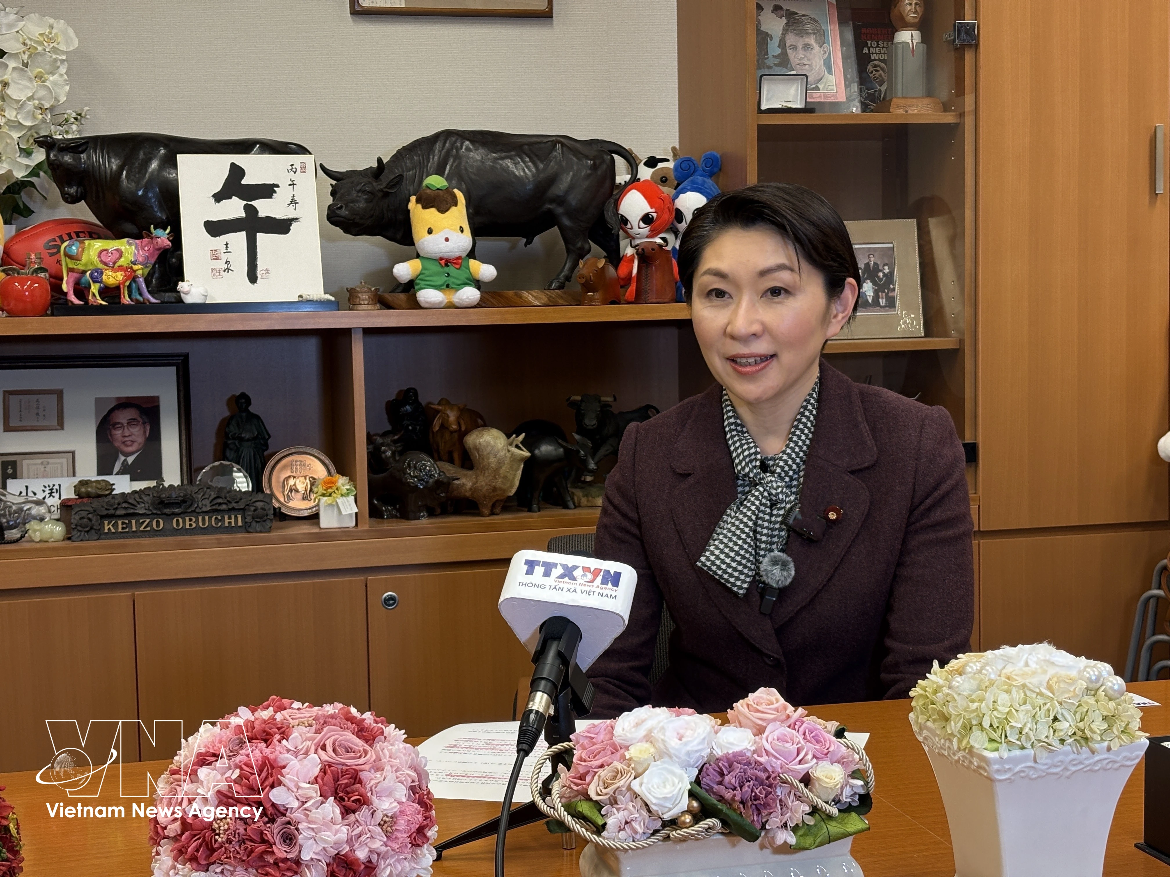 Obuchi Yuko, presidenta de la Alianza Parlamentaria de Amistad Japón-Vietnam, en la entrevista. (Fuente: VNA)