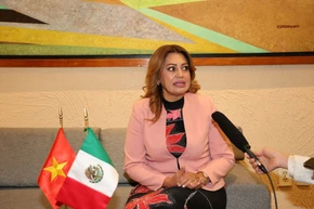 La diputada del Partido del Trabajo, presidenta de la Comisión de Bienestar de la Cámara de Diputados de México, Ana Karina Rojo Pimentel, responde a una entrevista de la VNA. (Foto: VNA)