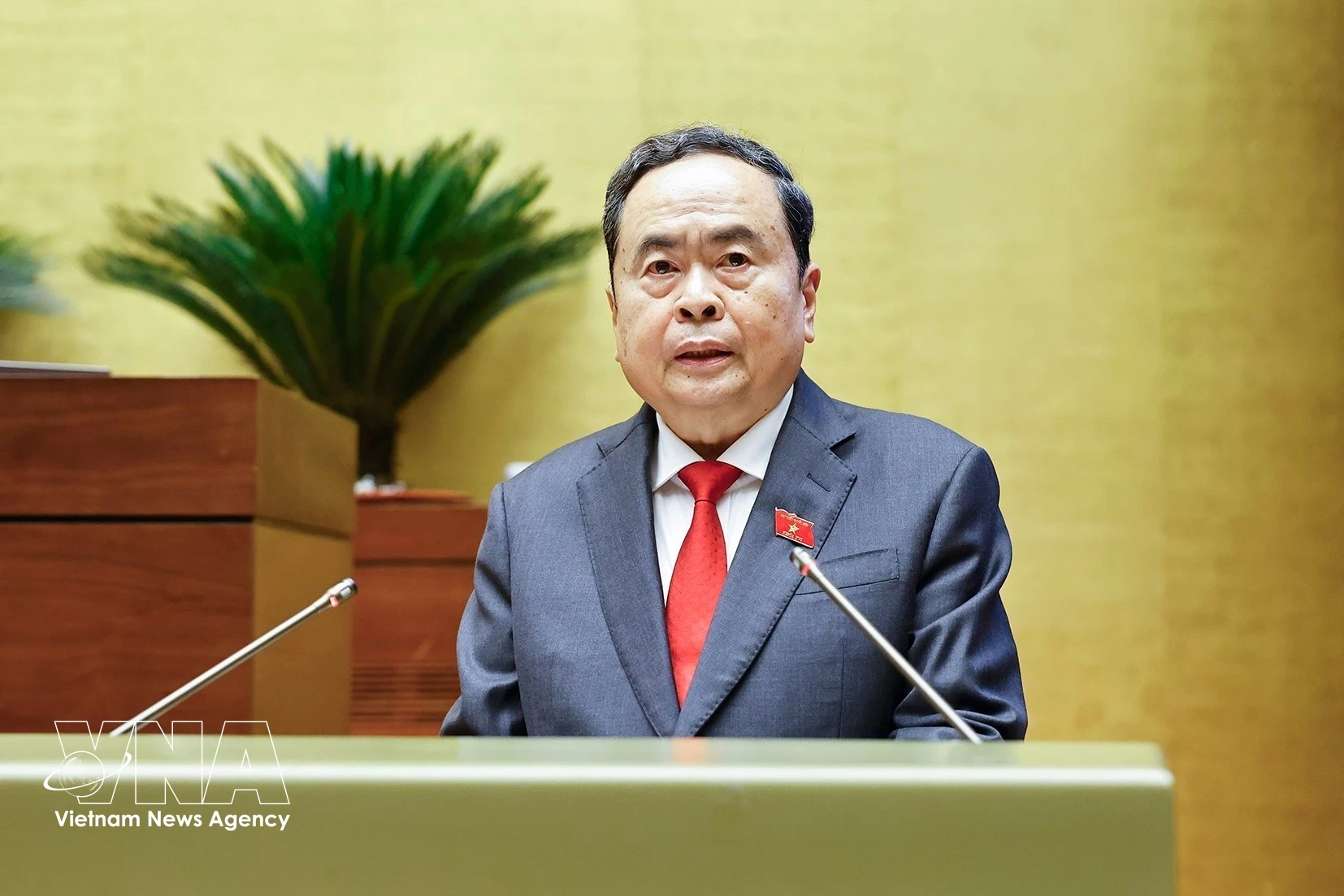 El presidente de la Asamblea Nacional de Vietnam, Tran Thanh Man, habla en la cita (Foto: VNA)