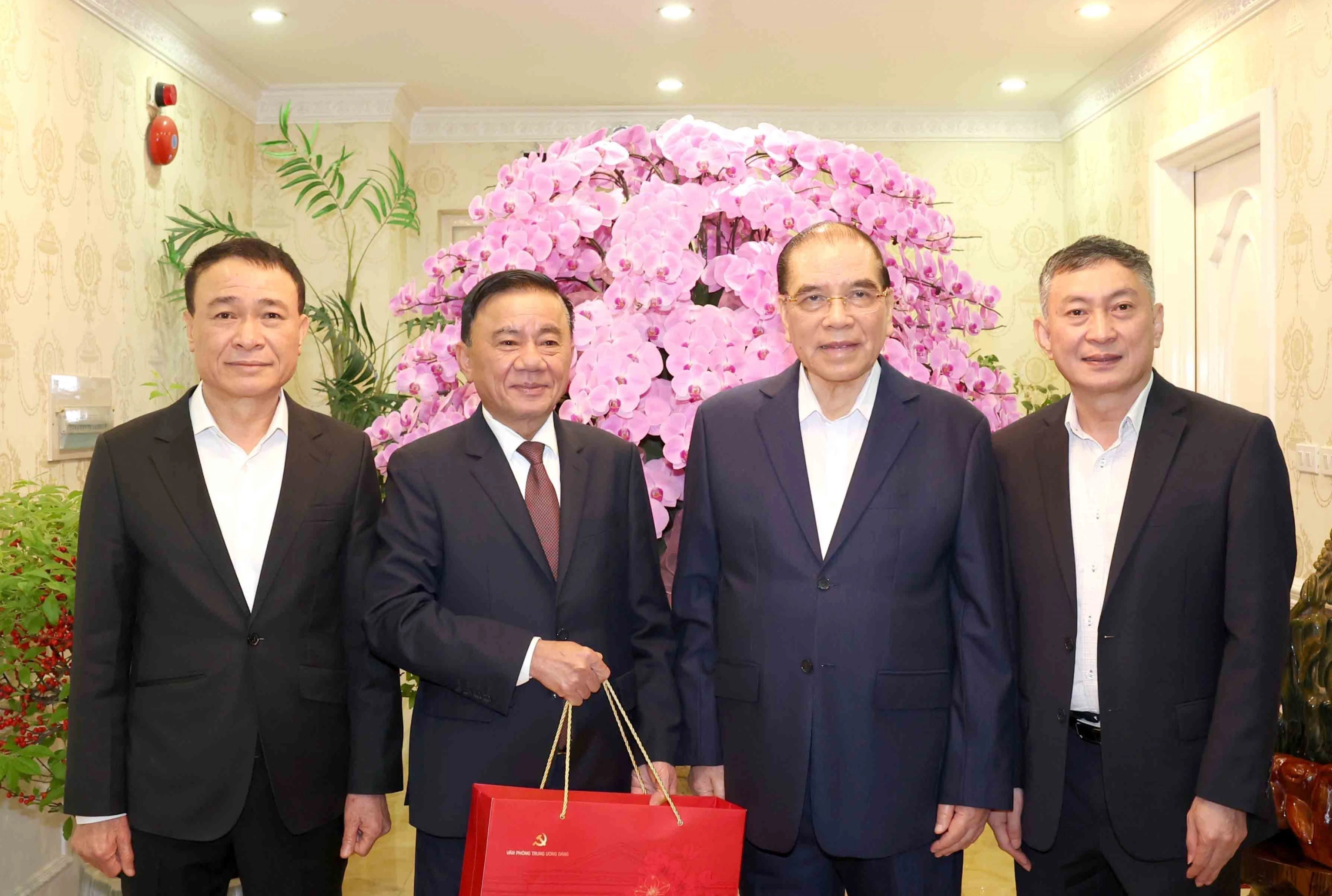 El miembro del Buró Político y miembro permanente del Secretariado del Comité Central del Partido Comunista de Vietnam, Tran Cam Tu, visita al exsecretario general del Partido, Nong Duc Manh (Foto: VNA)