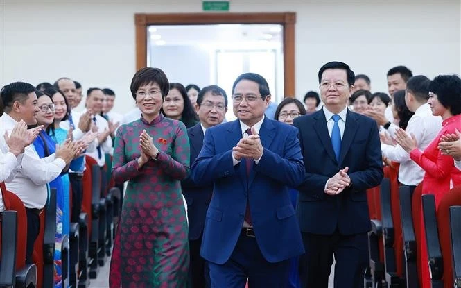 El primero ministero Pham Minh Chinh asiste a la XXVII Asamblea del Comité del Partido de la Agencia Vietnamita de Noticias (Fuente: VNA)