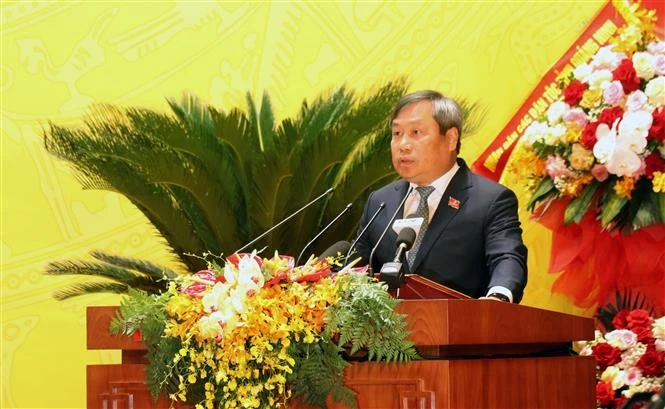 El secretario del Comité partidista de la provincia de Quang Ninh, Vu Dai Thang, pronuncia un discurso. (Foto: VNA)
