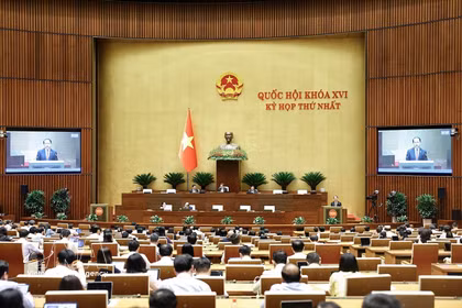 En la jornada final del 24 de abril, la Asamblea Nacional celebra sesión plenaria en el hemiciclo, donde se someten a votación y aprobación varias leyes y resoluciones de especial relevancia. (Foto: VNA)