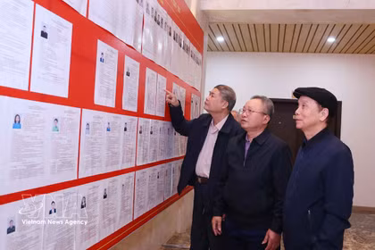 Votantes leen biografias de los candidatos. (Foto: VNA)