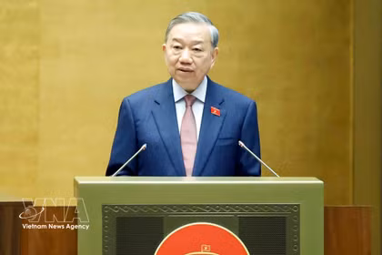 El secretario general del Partido Comunista de Vietnam, To Lam, interviene en la cita. (Foto: VNA)