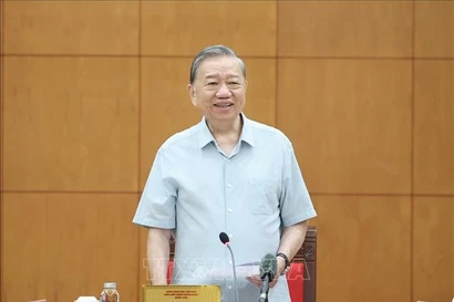 El secretario general del Partido Comunista de Vietnam, To Lam, habla en el evento (Foto: VNA)