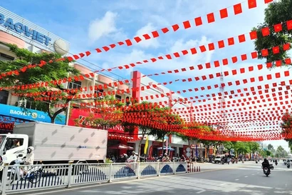 Un tramo de la calle Nguyen Hue, en el barrio de Cao Lanh, provincia de Dong Thap, decorado para celebrar el XIV Congreso Nacional del Partido. (Foto: dongthap.gov.vn)
