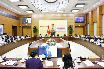 El presidente de la Asamblea Nacional de Vietnam, Tran Thanh Man, interviene en la cita (Foto: VNA)
