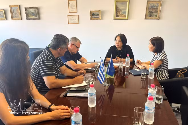 La embajadora de Vietnam en Grecia, Pham Thi Thu Huong, se reúne con la Cámara de Comercio de Achaia (Foto: Cortesía de la Embajada de Vietnam en Grecia)