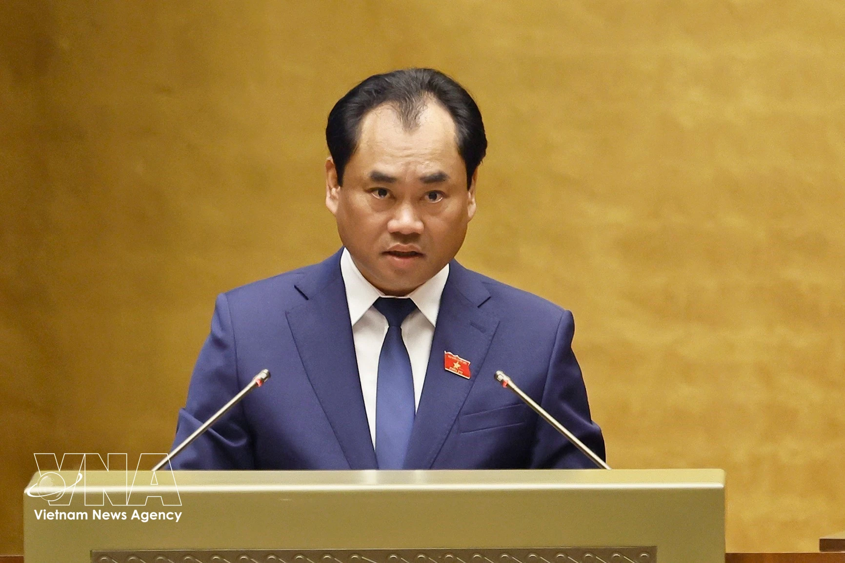 El ministro de Agricultura y Medio Ambiente, Trinh Viet Hung, presenta la propuesta del Gobierno. (Foto: VNA)