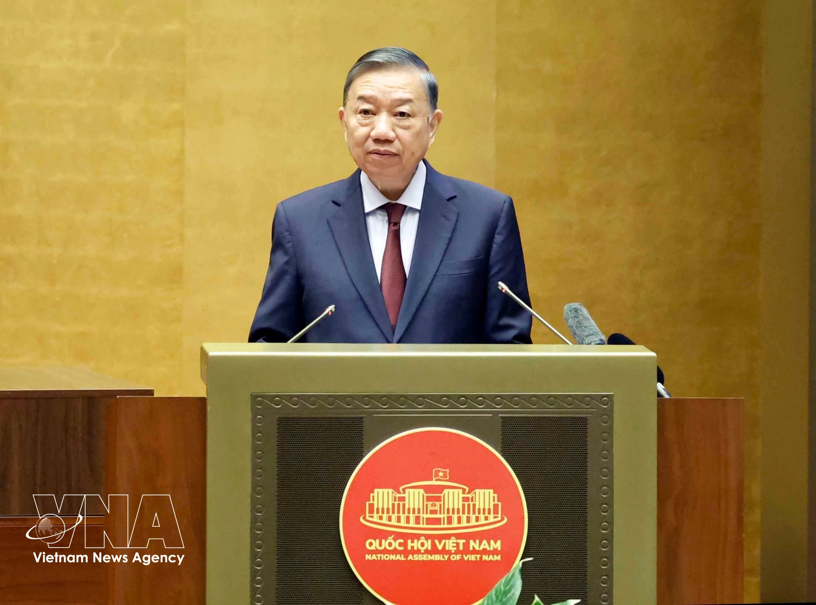 El secretario general del Partido Comunista y presidente de Vietnam, To Lam, habla en la conferencia. (Foto: VNA)