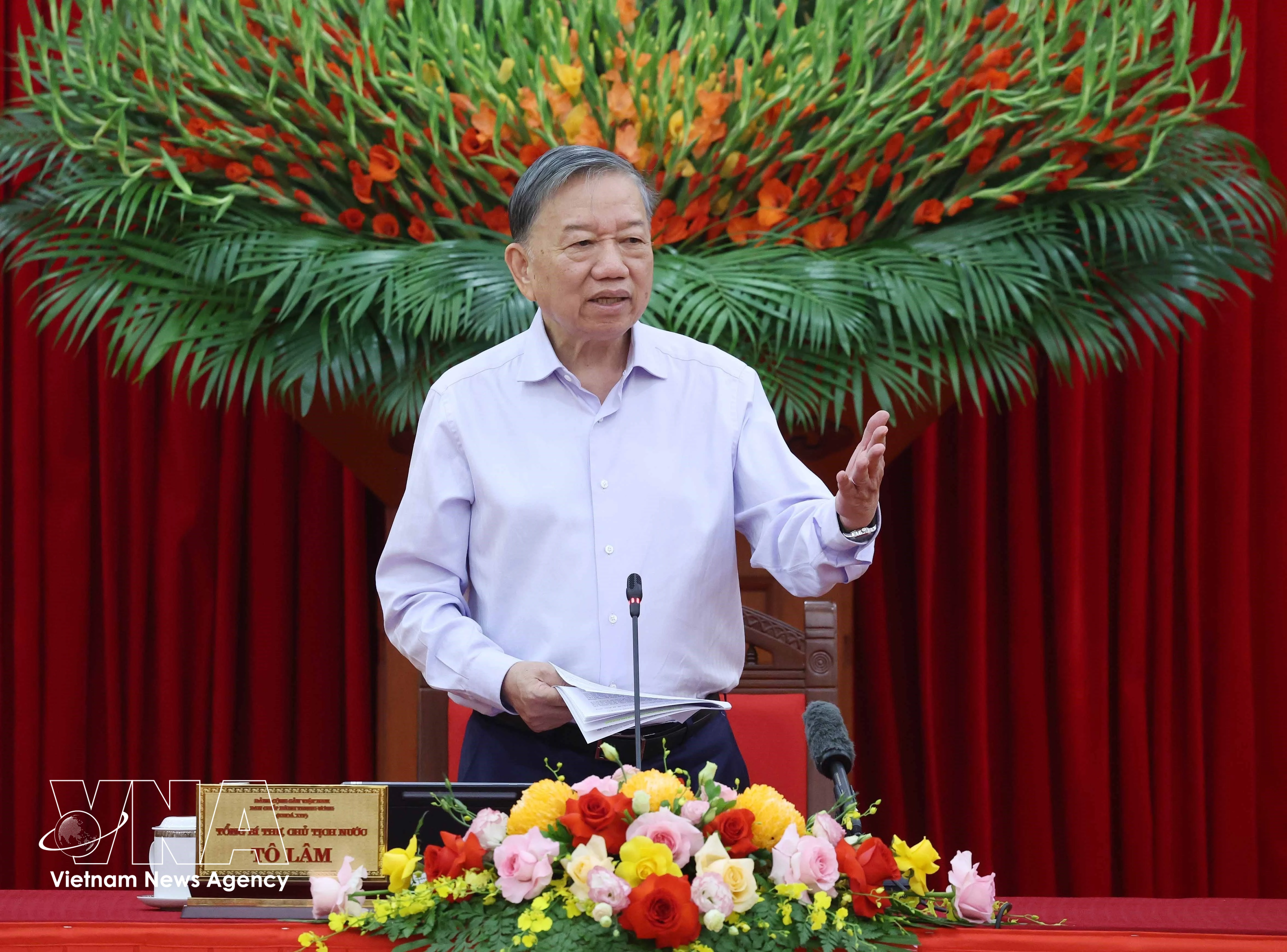 El secretario general del Partido Comunista de Vietnam y presidente de la República, To Lam, interviene en la cita. (Foto: VNA)