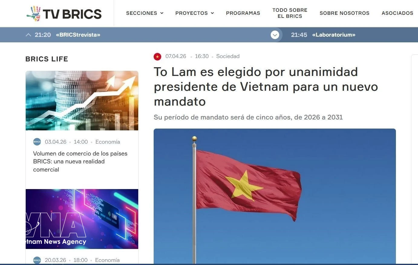 Artículo publicado en el canal TV BRICS (Foto: VNA)