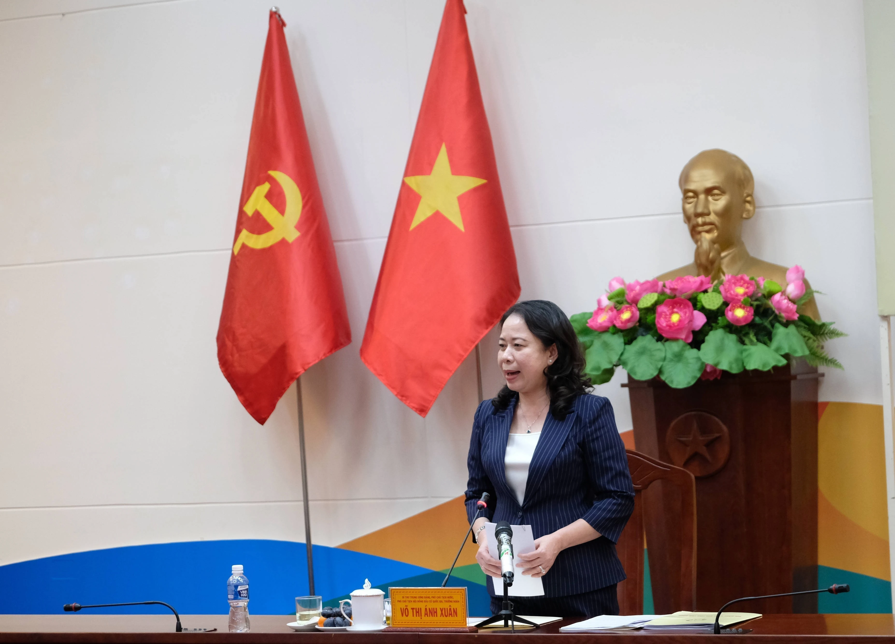 La vicepresidenta de Vietnam, Vo Thi Anh Xuan, habla en la cita (Fuente: VNA)