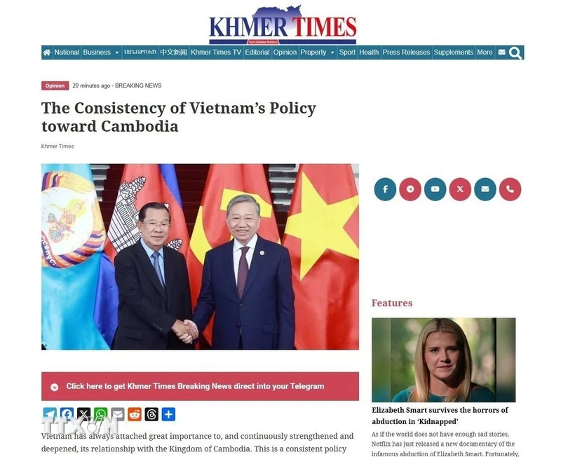 El artículo destacó que la coherencia de la política de Vietnam hacia Camboya (Fuente: VNA)