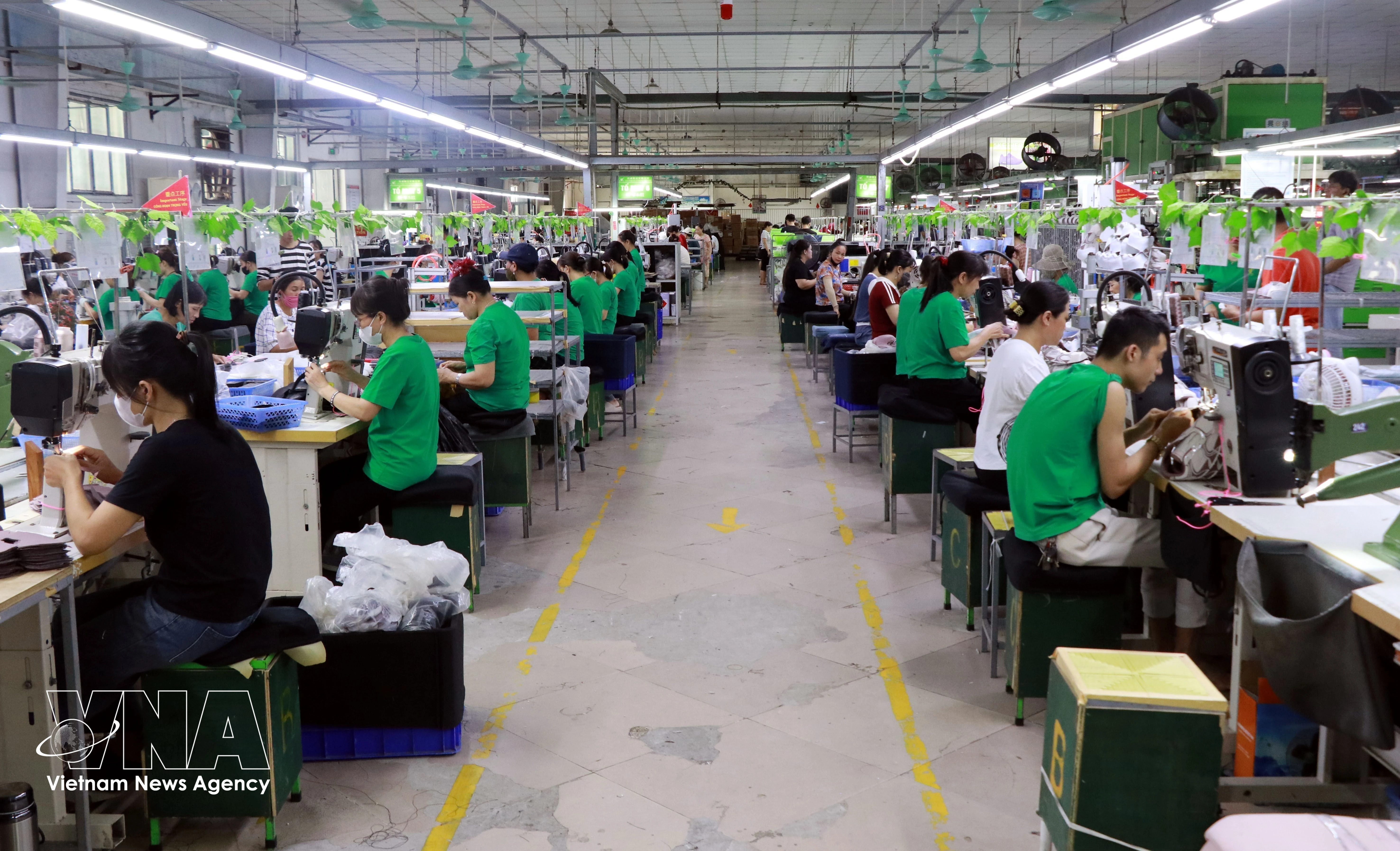 Trabajadores laboran en un taller de confección de prendas textiles destinadas a la exportación. (Foto: VNA)