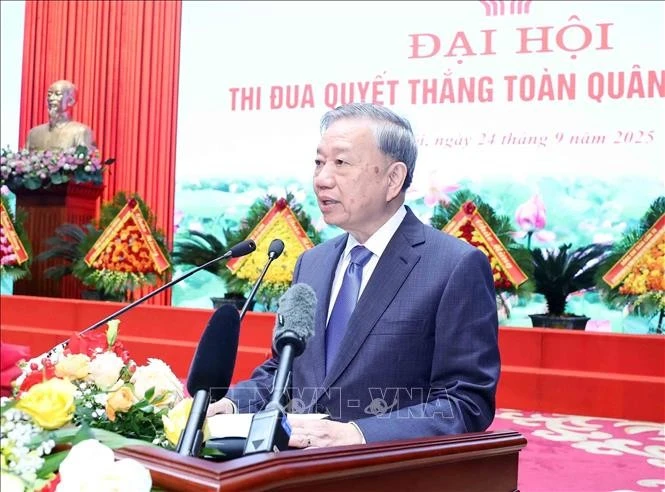 El secretario general del Partido Comunista de Vietnam, To Lam, habla en el evento (Fuente: VNA)