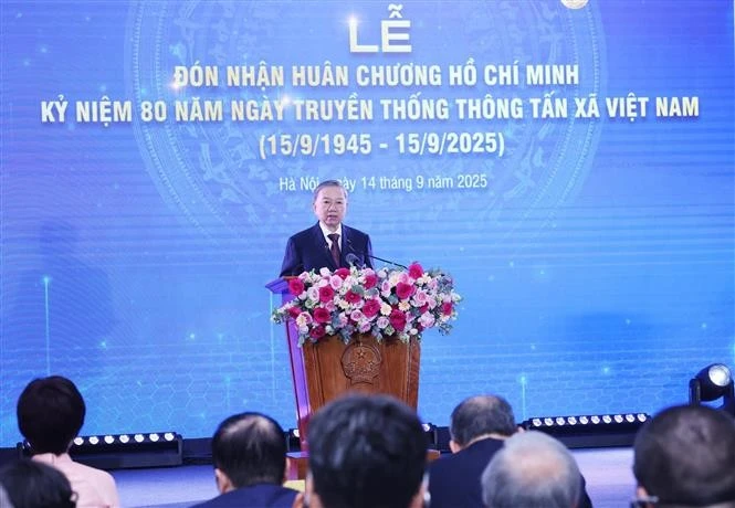 El secretario general del Partido Comunista de Vietnam (PCV), To Lam, habla en el acto (Fuente: VNA)