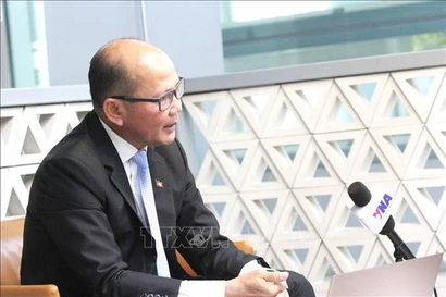 Uch Leang, director interino del Departamento de Estudios Asiáticos, Africanos y del Medio Oriente del Instituto de Relaciones Internacionales, dependiente de la Real Academia de Camboya (RAC), en la entrevista. (Fuente: VNA)