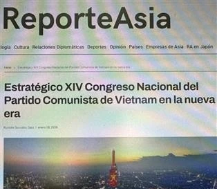El artículo sobre el XIV Congreso Nacional del Partido Comunista de Vietnam en la página web ReporteAsia. (Fuente: VNA)