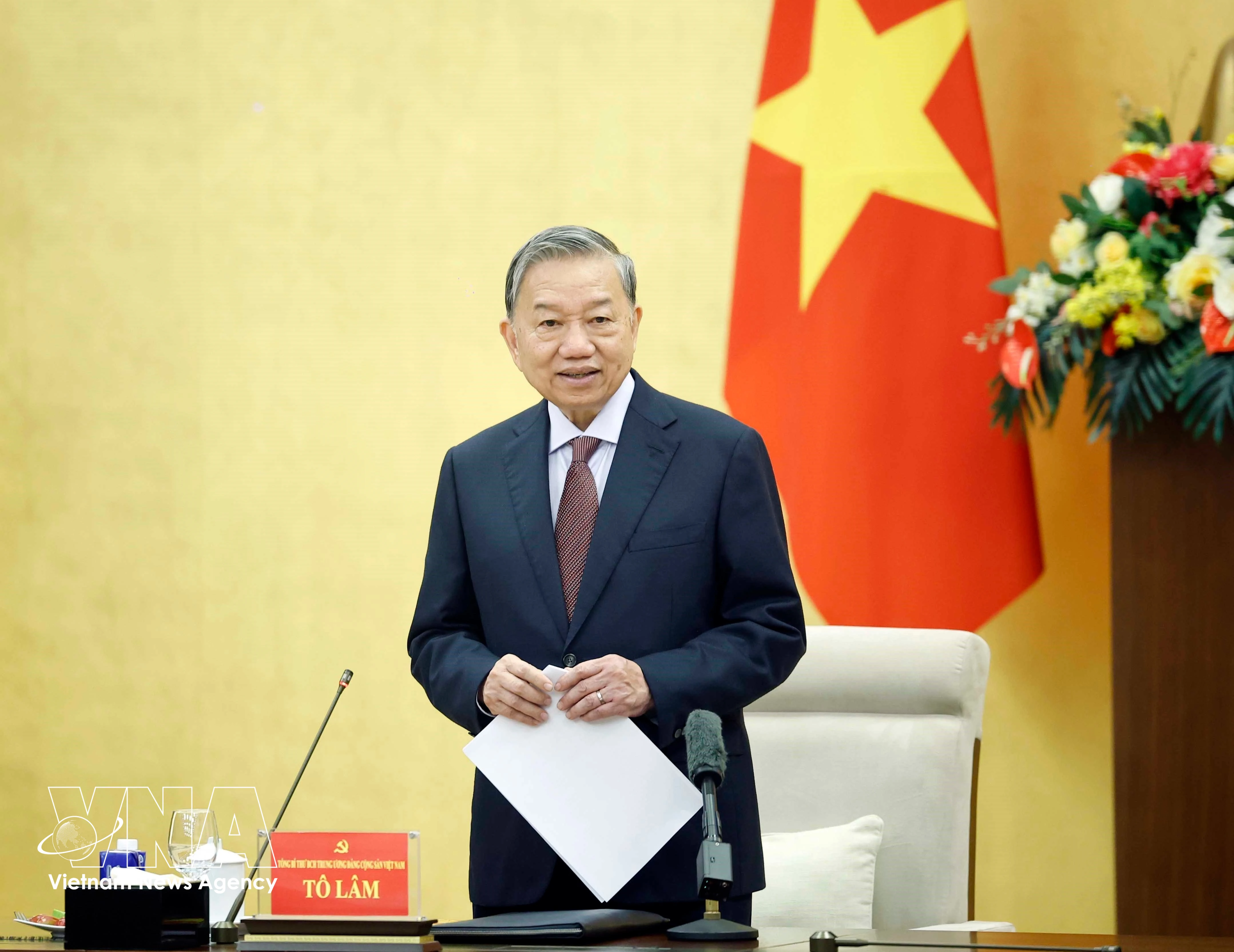 El secretario general del Partido Comunista de Vietnam, To Lam, interviene en la cita (Foto: VNA)