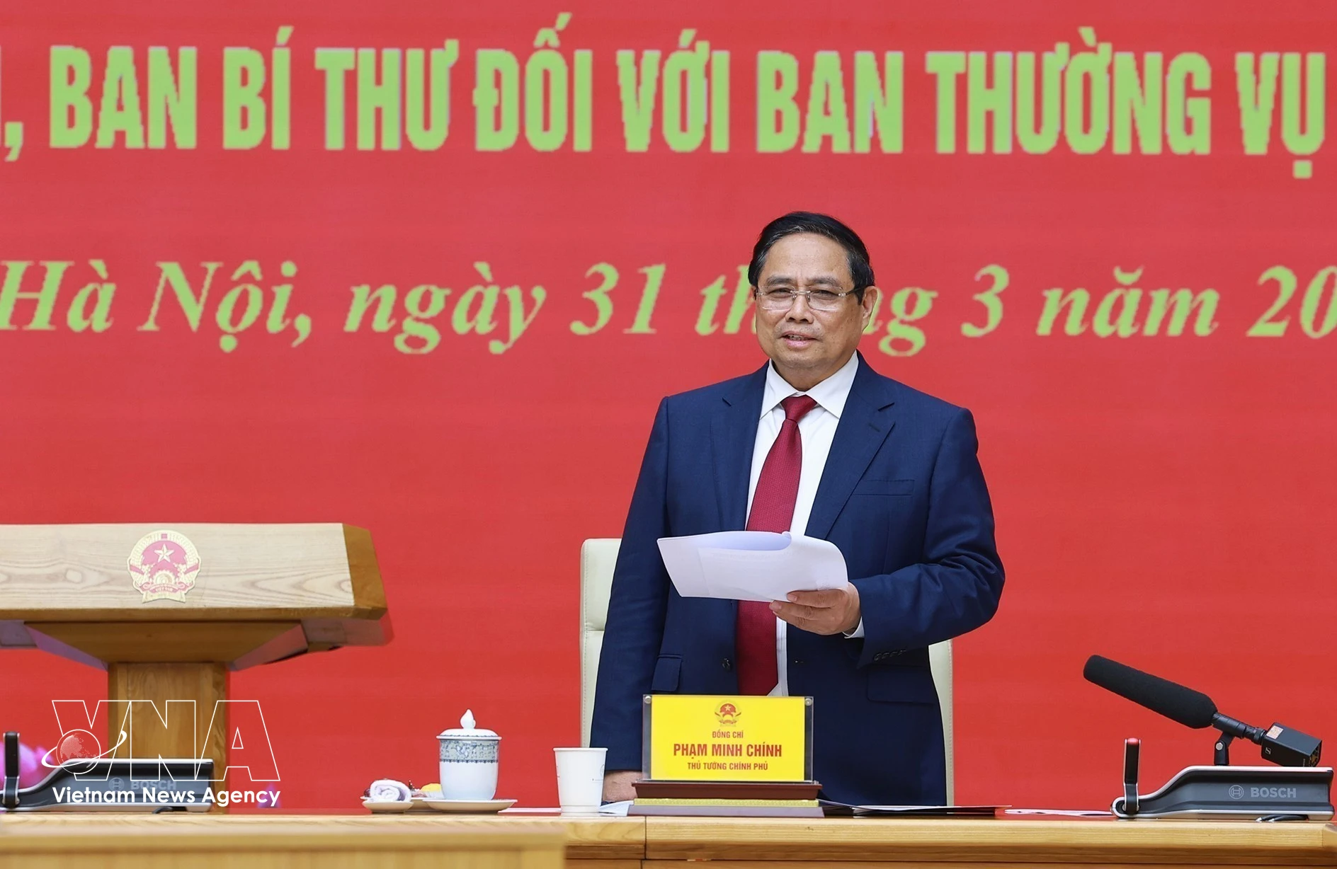 El primer ministro de Vietnam, Pham Minh Chinh, interviene en la cita (Foto: VNA)