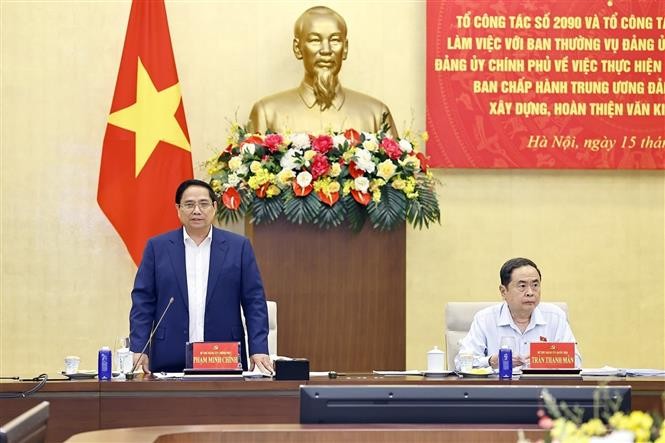 El primer ministro de Vietnam, Pham Minh Chinh, interviene en la cita (Foto: VNA)