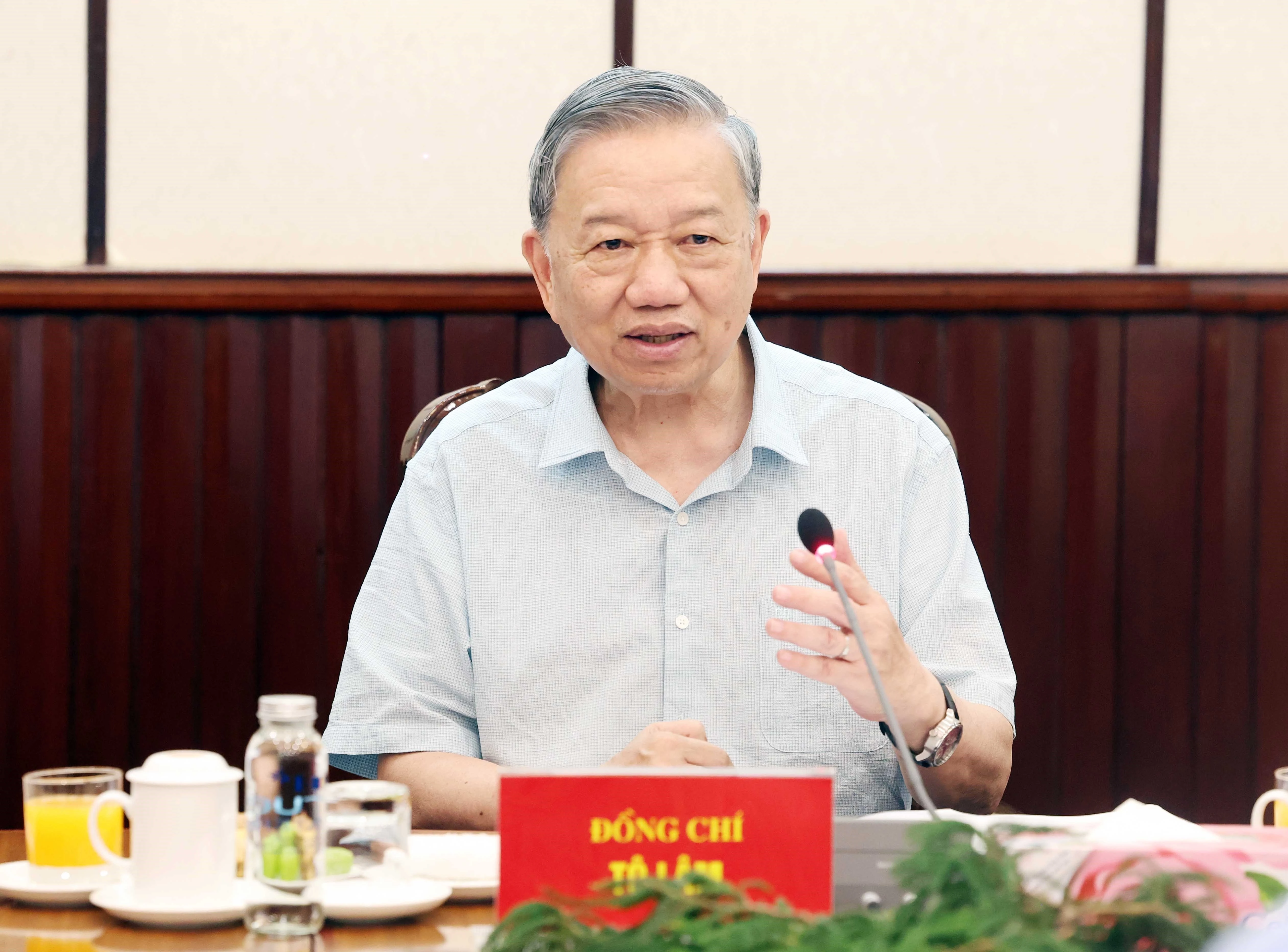 El secretario general del Partido Comunista de Vietnam, To Lam, interviene en la reunión (Foto: VNA)