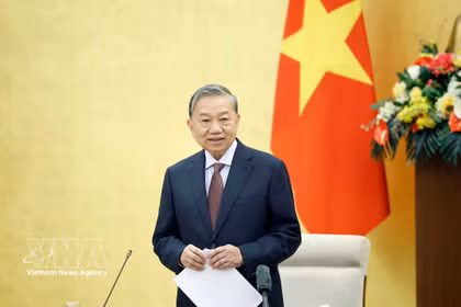 El secretario general del Partido Comunista de Vietnam, To Lam, interviene en la cita (Foto: VNA)