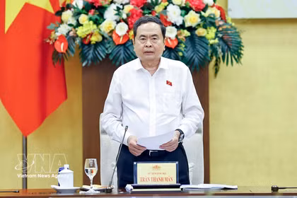 El presidente de la Asamblea Nacional de Vietnam, Tran Thanh Man, interviene en la cita (Foto: VNA)