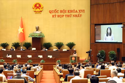 La ministra de Cultura, Deportes y Turismo, Lam Thi Phuong Thanh, interviene en la sesión. (Fuente: VNA)