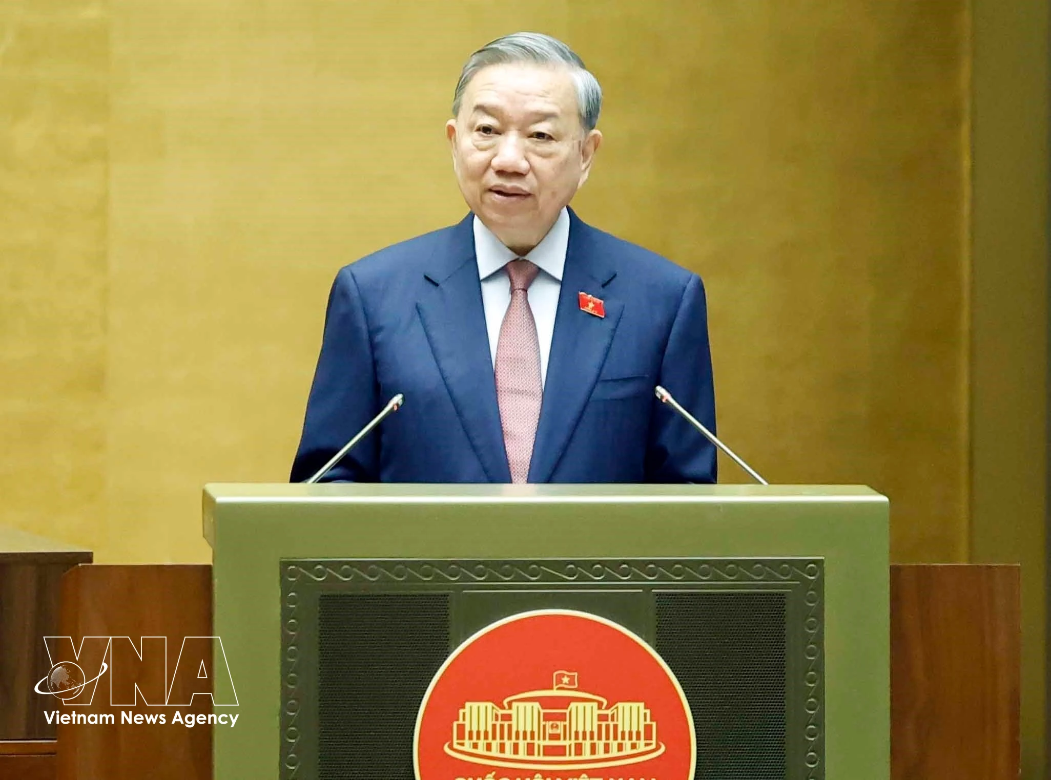 El secretario general del Partido Comunista de Vietnam, To Lam, interviene en la cita. (Foto: VNA)