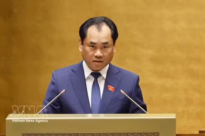 El ministro de Agricultura y Medio Ambiente, Trinh Viet Hung, presenta la propuesta del Gobierno. (Foto: VNA)